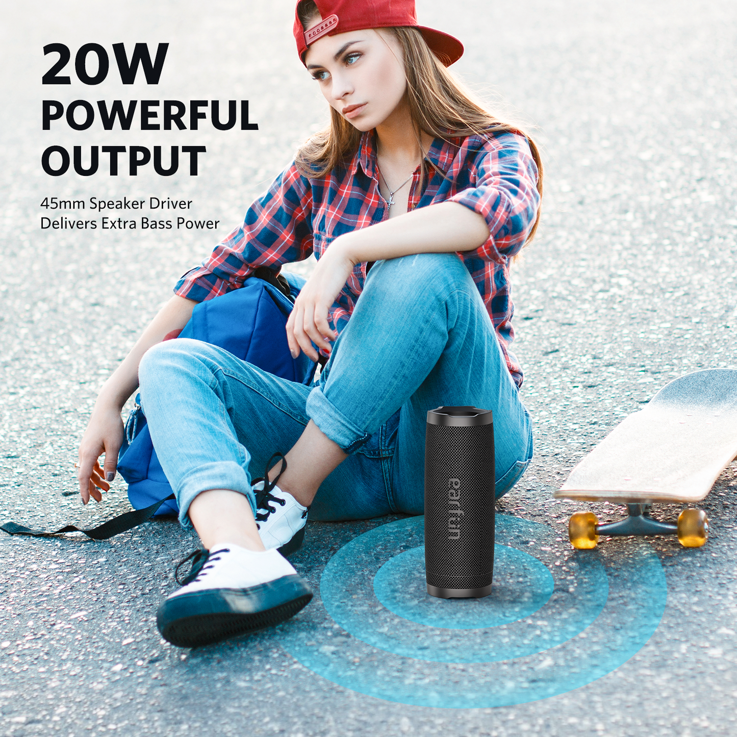 EarFun UBOOM® Slim - Draadloze bluetooth 5.2 speaker - IPX7 Waterproof - Ingebouwde microfoon - Zwart